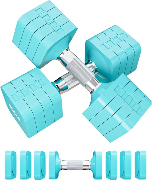 15LBS 20LBS Adjustable Dumbbell Set, 4 in 1 Free Weights Dumbbells Set for Women Men Hand Weights Set Adjust Dumbbell Weight Set for Home Gym Exercise Workout Strength Training Equipments