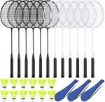 12 Pack Badminton Rackets Set Including Rackets, Nylon Shuttlecocks and Carry Bag for Outdoor Backyard Games Beginners