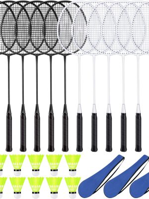 12 Pack Badminton Rackets Set Including Rackets, Nylon Shuttlecocks and Carry Bag for Outdoor Backyard Games Beginners