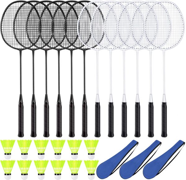 12 Pack Badminton Rackets Set Including Rackets, Nylon Shuttlecocks and Carry Bag for Outdoor Backyard Games Beginners