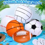 16 Inch Inflatable Sport Balls 5 Styles Sport Beach Balls Swimming Pool PVC Balls Bulk Blow up Sports Party Decorations for Family Outdoor Beach Pool Water Sports(15 Pieces)