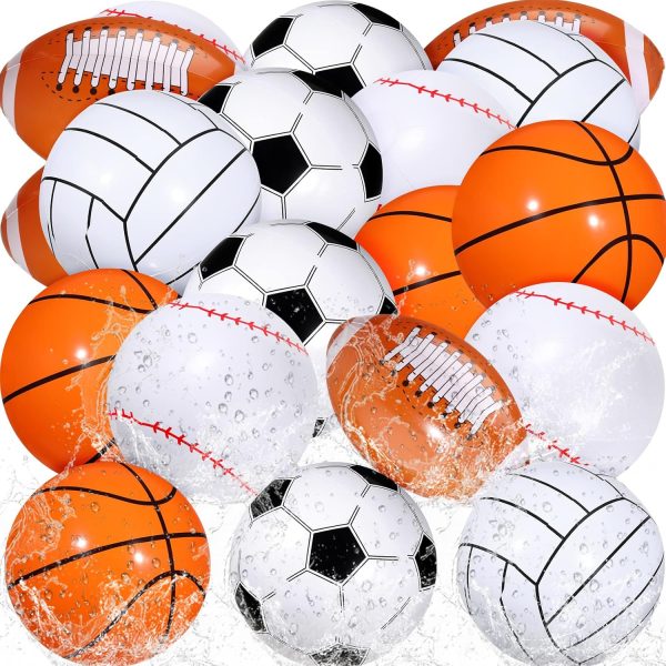 16 Inch Inflatable Sport Balls 5 Styles Sport Beach Balls Swimming Pool PVC Balls Bulk Blow up Sports Party Decorations for Family Outdoor Beach Pool Water Sports(15 Pieces)