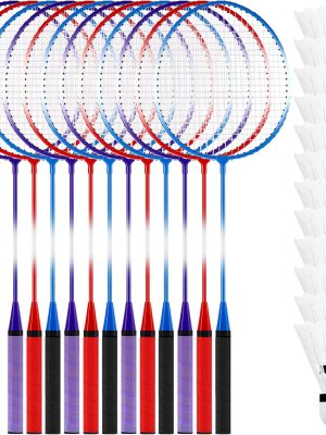 12 Pcs Badminton Rackets Set for Adults and Teenagers Badminton Set with 12 Pcs Nylon Shuttlecocks for Backyard Gym Beach Outdoor Games, Red, Purple and Blue